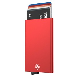 Vulkit Card Holder, Metal Wallet with RFID Protection, Mini Men's Wallet with Automatic Pop Up for 5 Cards Aluminium, Aw100 Red