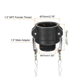 PATIKIL Poly Cam Lock Fittings, 2 Pcs 1.5" Part B Male Adapter x Female NPT Thread Cam Groove Hose Fittings Polypropylene Cam Lock Fittings, Black