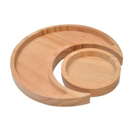 Ramadan Snack Tray,Eid Serving Tray,Moon Candy Plate,Crescent Shaped Snack Tray,Wooden Serving Tray,Moon Tray with Round Dish Display
