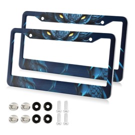 SDMKA Blue Dragon License Plate Frames 2 Pcs 2 Holes Aluminum License Plate Frame Car License Plate Frames with Screw Caps, Round Hole