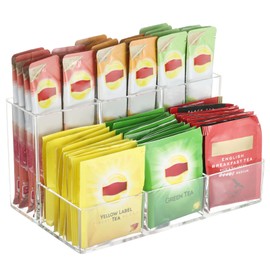 Water Drink Packet Holder, Drink Packet Organizer, Water Flavor Packet Coffee Storage Container, Acrylic Water Flavor Storage Basket with Dividers for Storage Bins for Refrigerator Organizer Cabinets