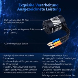 RC Car Brushless Motor 1/10 540 3650 5200KV 3.175 mm Wave High Speed Waterproof Motor for Most of the 1:10 Scale RC Vehicles Truck Update Parts