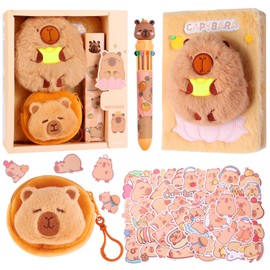 Capybara Diary Gift for Girls Kids Journal Travel Notebook for Writing, Capybara Secret Diary Journal Notebook with Plush Purse Multicolored Pen and Sticker Practical Gift for Birthday, Christmas