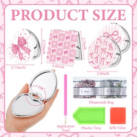 Chunful 4 Pcs Pink Bow Diamond Mirror Coquette Pink Bowknot Diamond Painting Compact Mirror Kits Portable Circle Heart Square Aesthetics Magnifying Folding Mirror for Girl Women DIY Crafts Gifts