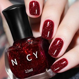 ASMAYSA Red Glitter Nail Polish Quick Dry, Instant Dry Nail Polish for Women & Girls, Highly Pigmented Red Nail Polish Gel Color, Long Wear Red Reflective Nail Polish Gel for Home DIY Nail Art, 12 ML