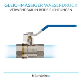 Bächlein Universal Ball Valve - Brass Ball Valve with Lever Handle and 1/2 Inch Female Thread on Both Sides - Full Flow Shut-off Valve