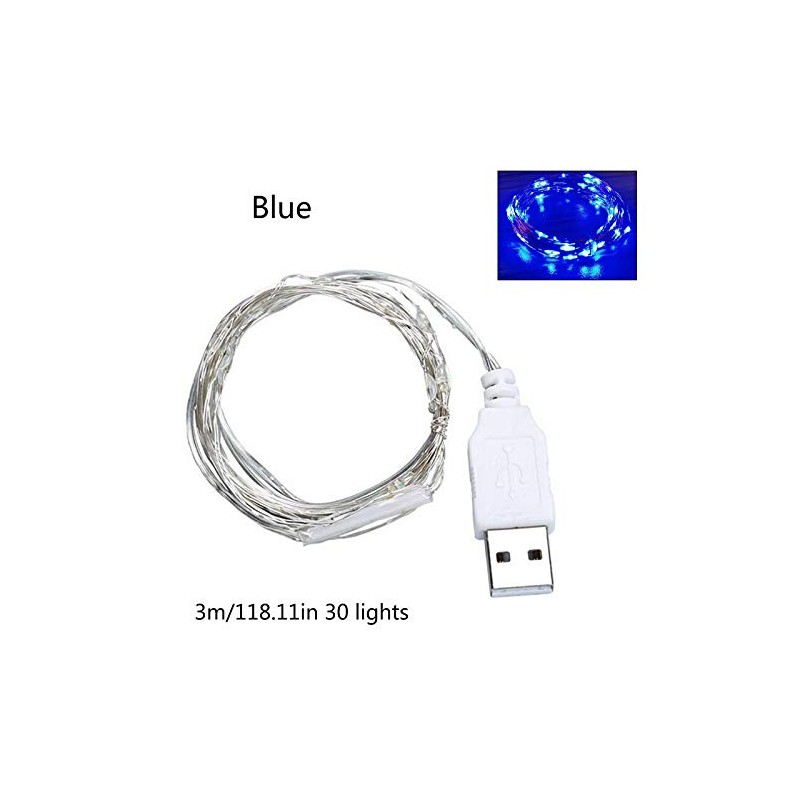 Fidt 9ft 30 LED USB String Lights Silver Wire String