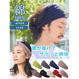 CHARM Hair Band, 100% Cotton, Mesh (One Size Fits All), Smooth and Comfortable All Year Round (Sports/Face Washing/Sweatproof), Hair Turban, Navy