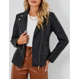 Bellivera Women's Faux Leather Jacket Moto Water Resistant Coat 53 Black XL