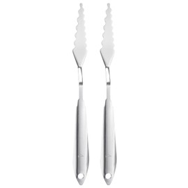 HARFINGTON 2pcs Palette Knife Painting Tool 8.78" 304 Stainless Steel Large Serrated Spatula Painting Pallet Knives with Hole Design for Acrylic Canvas, Silver