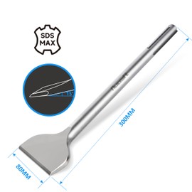 Nucraft SDS-Max Tile Chisel 300 x 80 mm, Angled Spade Chisel with 15° Working Angle, Super Hardened Steel