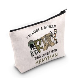 LEVLO I'm Just A Women Who Loves Her Armyman Cosmetic Make Up Bag For Armyman Wife ,Armyman Mom, Armyman Girlfriend, Armyman Sister, Armyman Pride Life Inspired Gift, Loves Her Armyman,