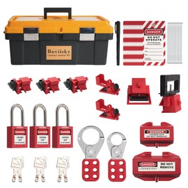 Lockout Tagout Kit,36 PCS Electrical Loto Kit, 3 Red Keyed Different Safety Padlocks, Clamp-on Circuit Breaker Lockout, Group Lockout Hasps, Loto Tags&Ties, Lockout Plugs, (Yellow Kit)