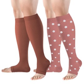 bropite Toeless Compression Socks for Women&Men-2 Pairs Open Toe Compression stocking Support 15-20mmhg Knee High Circulation