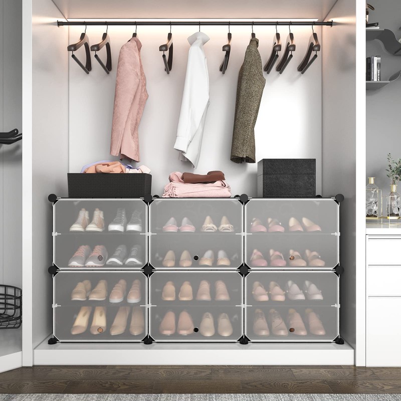 ROJASOP 6-Tier 24-Pair Expandable Shoe Rack Organizer with 2 Hooks,