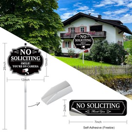 No Soliciting Sign for House, No Soliciting- Smile You're on Camera Sign for Yard, 12"x28" With Stake for Home & Front Door, Anti-Rust, Waterproof, UV Protected- Strong& Sturdy- Easy Install