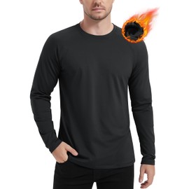 MAGCOMSEN Black Thermal Long Sleeve Men Fleece Winter Base Layer Undershirts Dry Fit Gym Shirts Black 2XL