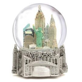 Silver Musical New York City Snow Globe, (6 Inch) NYC Snow Globes
