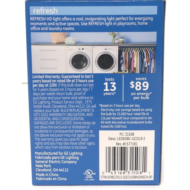 ge 31508 Clear Finish Daylight HD 60w Dimmable Pack 2