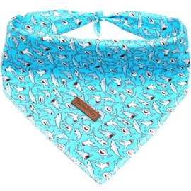 Lionheart glory Dog Bandana 1 Pack Washable Soft Blue Dog Scarf, Shark Print Bandana Square Adjustable Dog Bandanas for Small Medium Large Dogs
