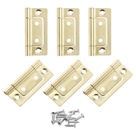 sourcing map 6Pcs 2x1 Inch Door Hinges Non-Mortise No Noise Bifold Door Hinges Plating for Cabinet Furniture Window Wardrobe with Screws, Golden