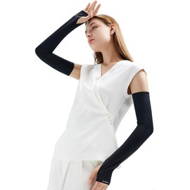 M-YOUNG Black Arm Warmers Sun Arm Sleeves Long Fingerless Gloves for Women and Men (Black)