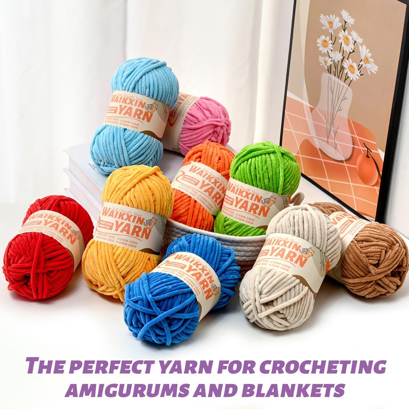 （2 Light Yellow） 2 Pack Super Soft Fuzzy Chenille Chunky