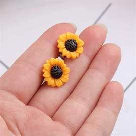 DPWOUM 15MM Sunflower Resin Studs Charms Earrings Jewelry Gifts for Women Girls Ladies