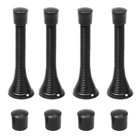 Kare & Kind 4X Spring Door Stoppers (Black) - Screw-in Flexible Steel Stoppers with Black Rubber Bumper Tips - Protect Walls from Bumps, Marks and Damages - Kid and Pet Safe - for Homes, Offices
