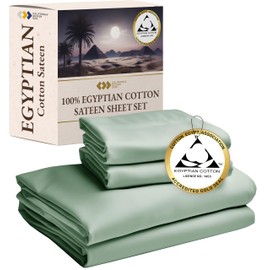 California Design Den Certified Luxury 100% Egyptian Cotton Sheets King Size, Deep Pocket Sateen Cooling Sheets for Hot Sleepers, King Bed Sheets Egyptian Cotton, Sage Green Sheets King