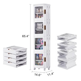 VECELO VECELO 4-Tier Tall Narrow Storage Cabinet with Movable Wheels, Adjustable Shelves, Anti-Tip, Slim, for Small Space, Bathroom, Kitchen, Laundry, White