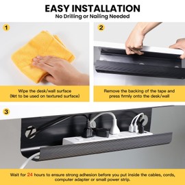 Yecaye Yecaye 2 Pack Cable Management Under Desk, 31.5 in Under Desk Cable Management Tray, Cable Hider, Cord Organizer for Desk, No Screw No Drill Cable Cord Management for Office and Home, Black