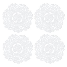 PATIKIL 5.5 Inch Crochet Doilies, 4 Pcs Round Handmade Lace Crochet Placemats Crochet Coaster for Tables Home Wedding Kitchen Dining Room Party Dressers Decoration, White