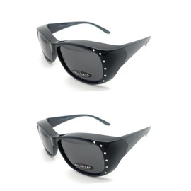 2 Pair Polarized Rhinestone Fit Over Wear Over Reading Glasses Sunglasses (2 Pair Black)