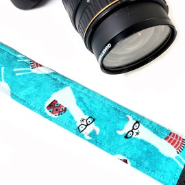 Unbranded Llama in Glasses Camera Strap - Llama on Blue  -Double Padded Comfortable Camera