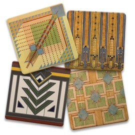 Assorted Rug Designs by Frank Lloyd Wright 4-Pack Stone Coasters with Protective Cork Backing Manufactured in The USA Absorbent Easily Wipes Clean