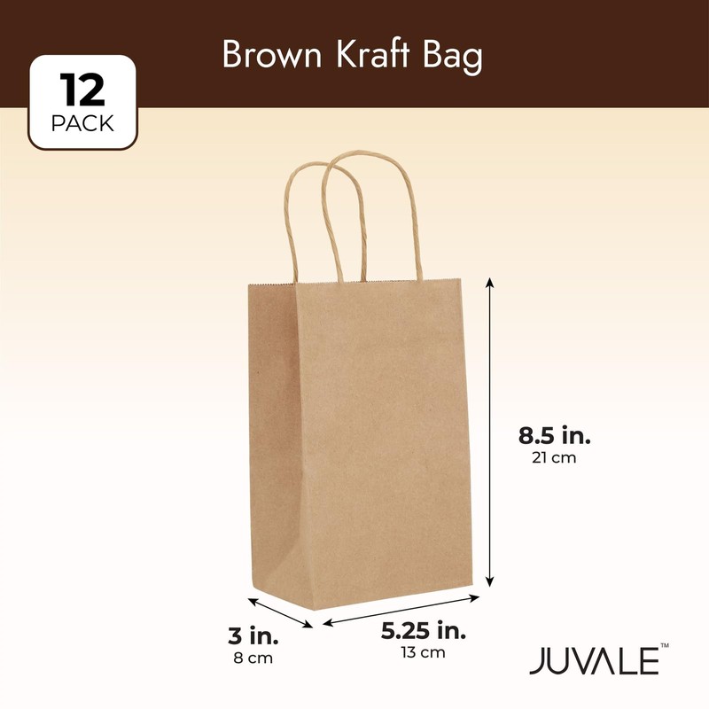 Juvale Mini Gift Bags with Handles - Brown Paper Party