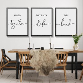 Houmury Framed Set of 3 And So Together They Built A Life They Loved Above Bed Wall Decor Wall Art for Farmhouse Home Bedroom Kitchen Living Room Wood Signs (Black,12"x16")
