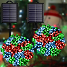 YAOZHOU Solar Christmas Lights Outdoor Waterproof Decorations, Red White Green Fairy String Lights, 2PACK Total 400LED 144FT with 8Modes, Outside Lights for Tree, Garden, Patio, Fence, Balcony