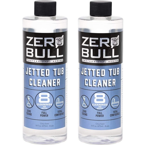 Zero Bull Jetted Tub Cleaner. 8 cleanings per bottle. The only 100% Safe & All-Natural Bathtub Jet Cleaner. Clean Gunk out of your Jacuzzi, Bathtub, Hot Tub, Whirlpool. Septic Safe. Ships same day. 4+ Cleanings Per Bottle. 2-Pack.
