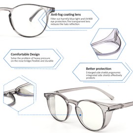 Outray 2 Pack Safety Glasses Anti Fog Stylish Round Clear Safety Goggles Protective Eyewear Blue Light Blocking Glasses for Women Men