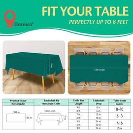 Hereisa Disposable Teal Plastic Tablecloth 54x108 Inch, 10-Count Waterproof Rectangle Table Cover for Events, Catering