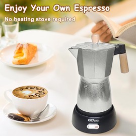 KITfanz Electric Espresso Coffee Maker, Italian Coffee Pot, Electric Moka Pot, Cuban Coffee Maker, Portable Cafeteras Electricas Espresso Makers with Detachable Base 3 or 6 Cup (Grey)