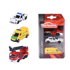 Majorette 212057261IM1 3-Pack Danish Rescue Vehicles 3-Pack Danish Rescue Vehicles with Police Car, Ambulance and Fire Engine Made of Metal, 7.5 cm, from 3 Years