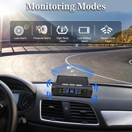 Geloo Universal Tire Pressure Monitoring System with 4 External Sensors Wireless TPMS Solar Monitor with Alarm Mode,Pressure Range 0-6 bar for Car SUV Trailer