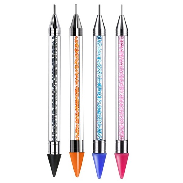 FRYSMU 4pcs Nail Rhinestone Dotting Crayon, Dual-Ended Wax Pen Rhinestone