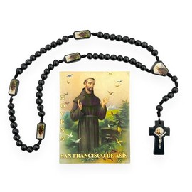 GCK Novena a San Francisco de Asis con Rosario Negro de Madera St Francis of Assisi Prayer Book Spanish with Black Wood Rosary 2 Pc Set