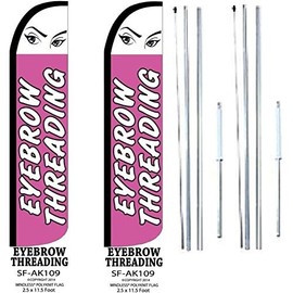 R and R Industries EYEBROW THREADING King Flag pack of 2 Sign With Complete Hybrid Pole set