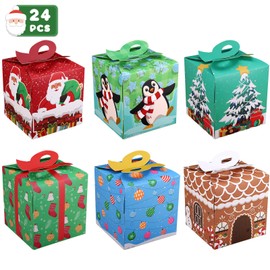 Cabilock 24Pcs Christmas Goodie Boxes Christmas Boxes for Cookies, Foldable Christmas Goody Gift Boxes Christmas Xmas Goodie Paper Boxes for Candy Cakes Cookies Treat Party Christmas Birthdays