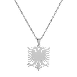 LUTAKU Albanian Eagle Necklace for Women Men, Albanian Eagle Pendant Necklace Charm Chain, Stainless Steel Double Head Eagle Jewelry Accessories (silver)